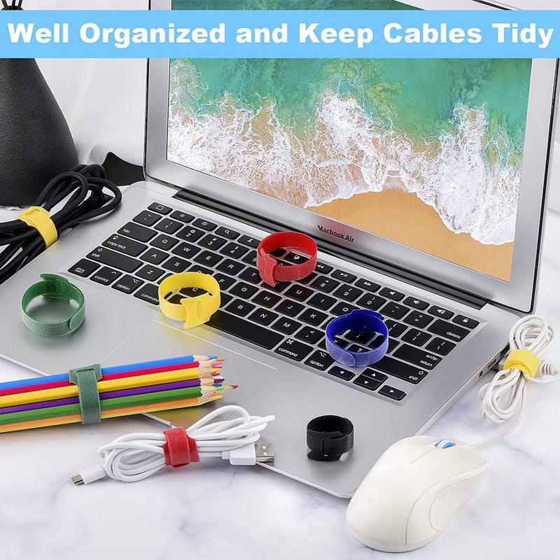 NEWLAN 60PCS Reusable Cable Ties, Newlan 2 Size Adjustable Cable Straps 50PCS 8 Inches 10PCS 6 Inches, Cable Organizer, Cord Wrap and Hook Loop Cords Management - 5 Colors - Image 4